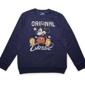 Disney Sweatshirt Navy Fleece Retro Mickey Graphic Adult medium M Pullover new